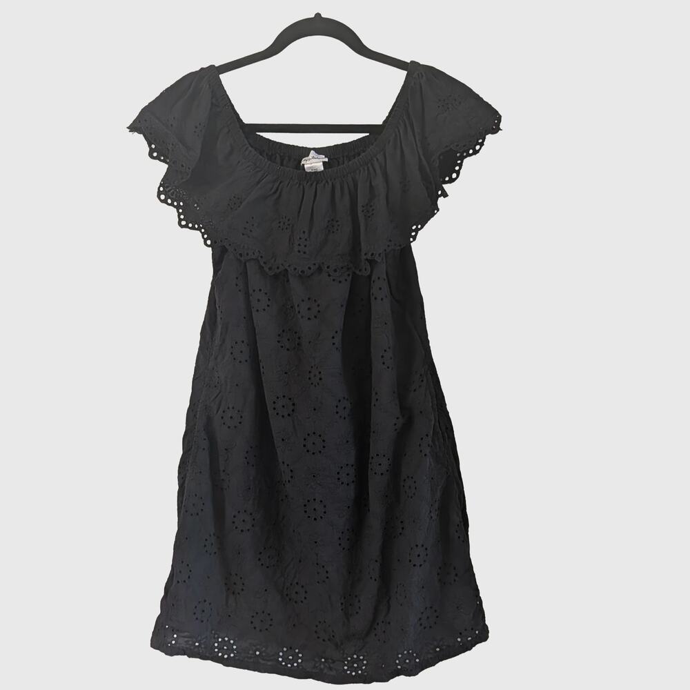 Tommy Bahama Harbour Eyelet Off Shoulder Dress S Black Organic Cotton
